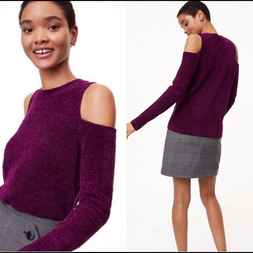 LOFT Purple Off-the-Shoulder Sweater